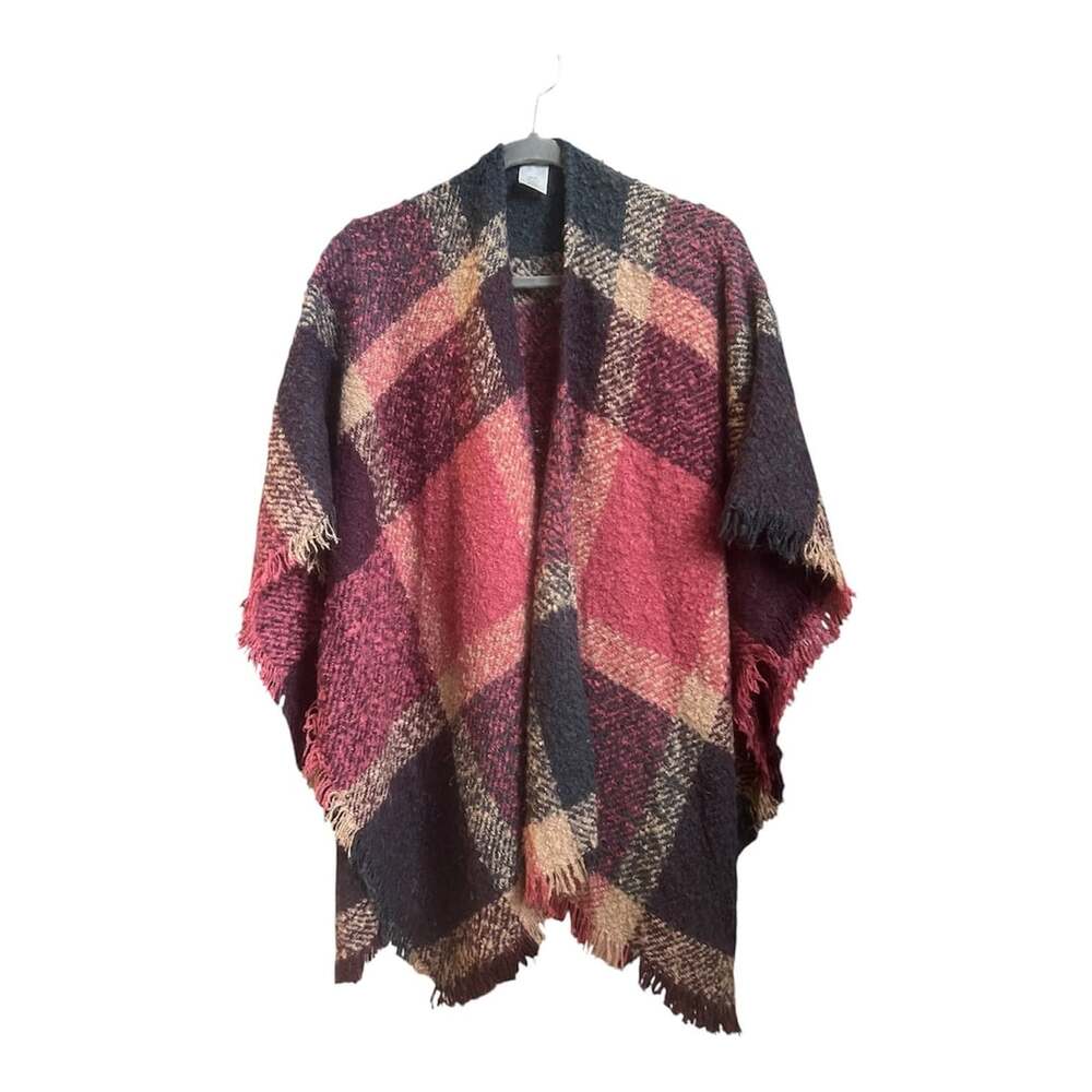Alcott Plaid Poncho One Size Multicolor Fringe Scarf Shawl